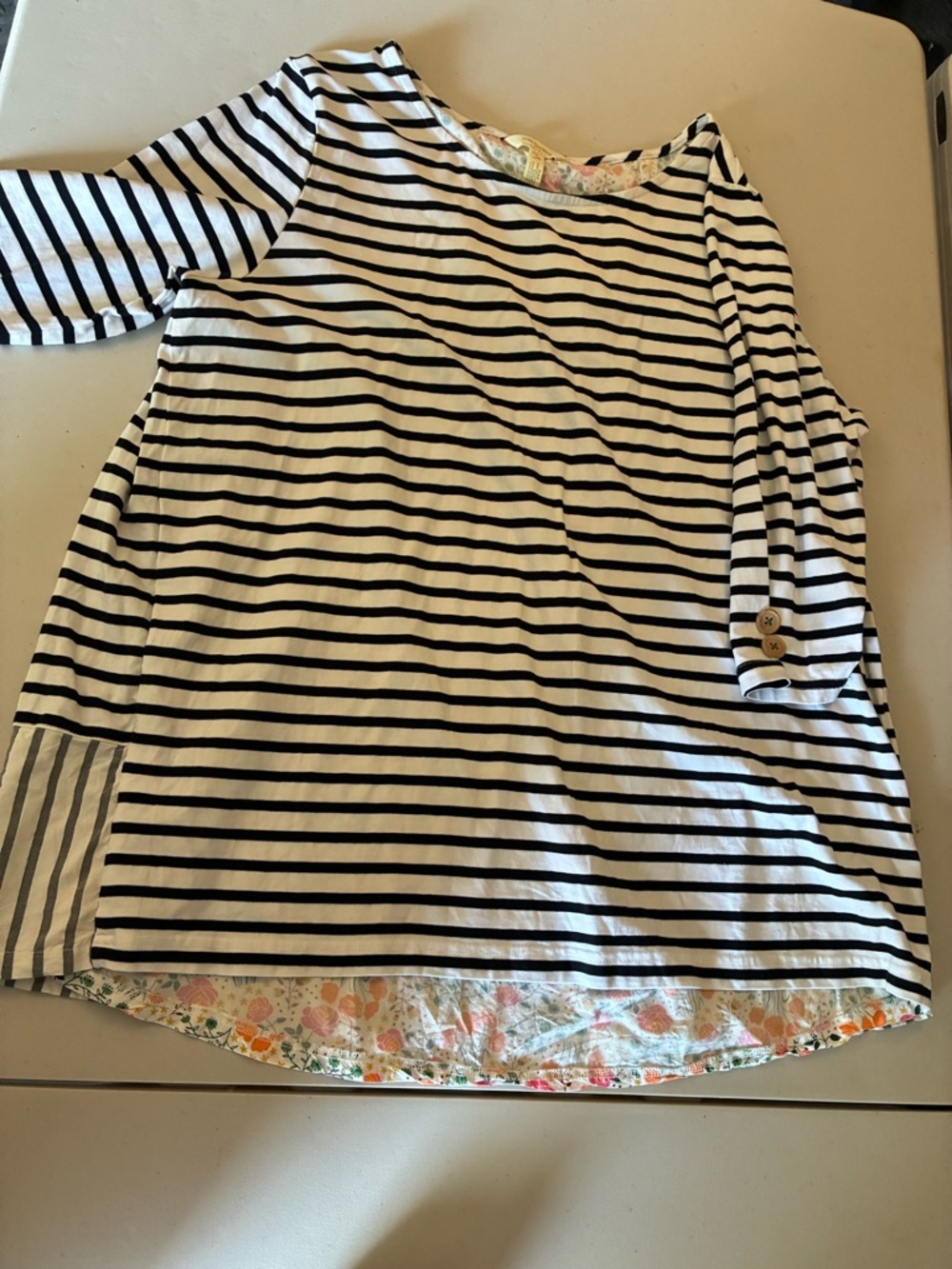 Matilda Jane Black & White Striped Long Sleeve Top with Floral Trim